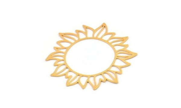 Gold Flower Charm, 2 Gold Plated Brass Sunflower Charms, Earring Charms (53x49x0.60mm) A3090 H0228