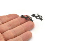 Black Cat Charms , 50 Oxidized Black Plated Brass Cat Charms With 1 Hole , Necklaces, Pendants, Earrings, Findings (24x11x0.45mm) A0836