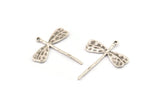 Silver Dragonfly Charm, 6 Antique Silver Plated Brass Dragonfly Charms With 1 Loop (28x23mm) N0537