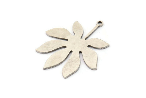 Silver Leaf Charm, 2 Antique Silver Plated Brass Leaf Charms With 1 Loop, Charm Pendants (37x34x1mm) A3071