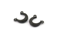Black Moon Charm, 4 Oxidized Black Brass Textured Horn Charms With 2 Loops, Pendant, Jewelry Finding (12x3.50x3mm) N0301