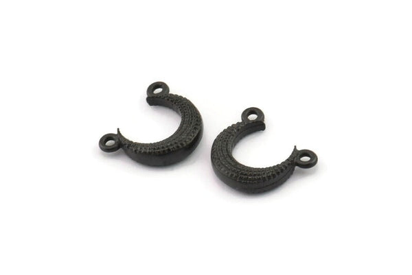 Black Moon Charm, 4 Oxidized Black Brass Textured Horn Charms With 2 Loops, Pendant, Jewelry Finding (12x3.50x3mm) N0301