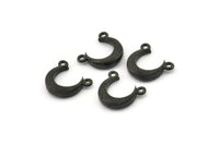 Black Moon Charm, 4 Oxidized Black Brass Textured Horn Charms With 2 Loops, Pendant, Jewelry Finding (12x3.50x3mm) N0301