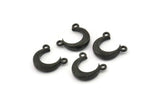 Black Moon Charm, 4 Oxidized Black Brass Textured Horn Charms With 2 Loops, Pendant, Jewelry Finding (12x3.50x3mm) N0301