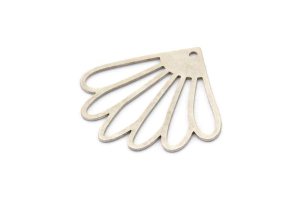 Silver Flower Charm, 4 Antique Silver Plated Brass Flower Charms With 1 Loop, Charm Pendants (39x36x0.80mm) A3051