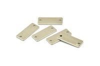 Silver Rectangle Bar, 12 Silver Tone Brass Rectangle Stamping Blanks with 2 Holes (20x8x0.80mm) A0813