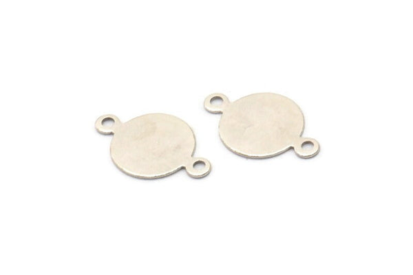 Silver Tag Connector, 24 Antique Silver Plated Brass Cabochon Tags, Stamping Tags, Round Connectors (10mm) N0505
