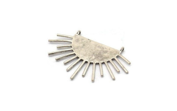 Moon and Sun, Antique Silver Plated Brass Crescent Moon and Semi Sun Ethnic Pendant With 2 Loops, Finding, Charm (54x35x1mm) U126