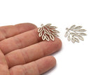 Silver Leaf Charm, 6 Antique Silver Plated Brass Branch Charms With 1 Loop, Charm Pendants (27x22.5x0.60mm) A5026