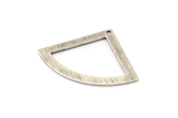 Silver Triangle Charm, 4 Textured Antique Silver Plated Brass Fan Charms With 1 Hole (40x27x0.80mm) M327