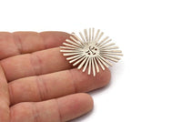 Silver Sun Charm, 2 Antique Silver Plated Brass Sun Charms With 1 Loop, Findings (36x34x0.60mm) A3837