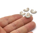 Silver Sun Charm, 6 Antique Silver Plated Brass Sun Charms With 2 Loops, Connectors (10x14x2mm) N0674