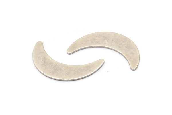 Silver Moon Blank, 8 Antique Silver Plated Brass Crescent Moon Blanks Without Holes (28x8x0.65mm) D949