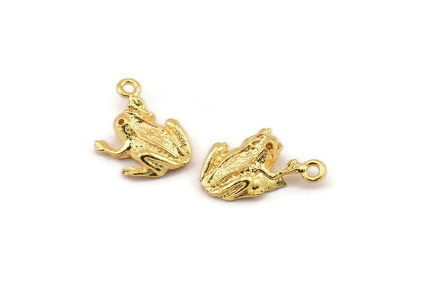 Gold Frog Charm, 4 Gold Plated Brass Frog Charms With 1 Loops (12mm) SY0027