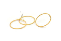 25mm Circle Earring - 6 Gold Plated Brass Circle Stud Earrings (25x1x0.80mm) A6219 A4029