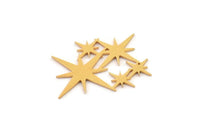 Gold Star Blank, 4 Gold Plated Brass Star Shaped Charms, Charm Pendants, Connectors (17x23x0.60mm) A4019