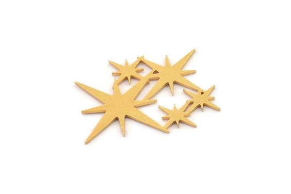 Gold Star Blank, 4 Gold Plated Brass Star Shaped Charms, Charm Pendants, Connectors (17x23x0.60mm) A4019