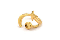 Hammered Universe Cosmos Ring, Hammered Gold Plated Brass Moon, Star And Planet Rings N0359 Q0502