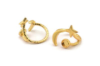 Hammered Universe Cosmos Ring, Hammered Gold Plated Brass Moon, Star And Planet Rings N0359 Q0502