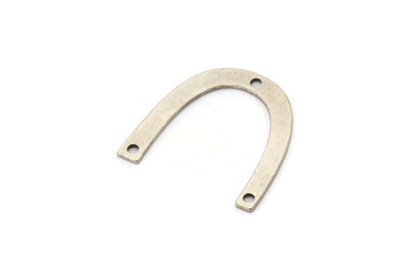 Silver Charm, 12 Antique Silver Plated Brass, Charm Pendants, U Shaped Charms, Silver Semi Circle Charms With 3 Holes (20x3x0.60mm) A4421