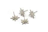 Silver North Star Earring, 8 Antique Silver Plated Brass Pole Star Shaped Stud Earrings (12x1mm) A3739