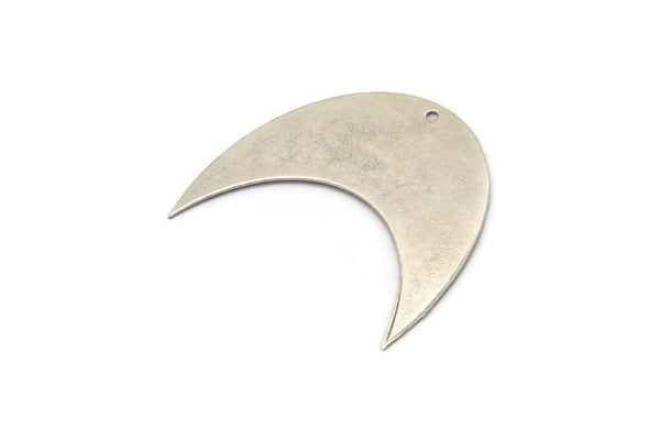 Silver Moon Charm, 2 Antique Silver Plated Brass Crescent Moon Blanks With 1 Hole (42x20x0.6mm) BS 2221