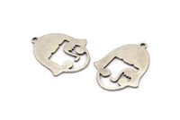 Silver Face Charm, 4 Antique Silver Plated Brass Face Charms With 1 Loop, Pendants, Earrings, Findings (32x25x1mm) D0619