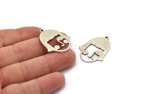 Silver Face Charm, 4 Antique Silver Plated Brass Face Charms With 1 Loop, Pendants, Earrings, Findings (32x25x1mm) D0619