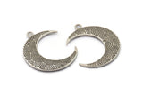 Silver Moon Charm, Antique Silver Plated Brass Textured Horn Charms, Pendant, Jewelry Finding (36x11x3.40mm)  N0238