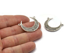 Silver Moon Charm, Antique Silver Plated Brass Textured Horn Charms, Pendant, Jewelry Finding (27x8x3.30mm)  N0202