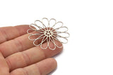 Silver Daisy Charm, 4 Antique Silver Plated Brass Flower Charms, Brass Flowers (44x0.60mm) A4626