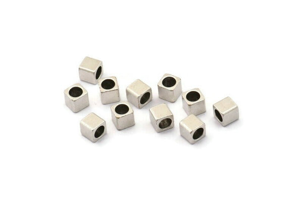 Silver Cube Bead, 24 Antique Silver Plated Brass Square Cube Beads (4x4mm) Bs 1148--N0547