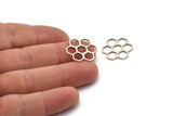 Silver Honeycomb Charm, 12 Antique Silver Plated Brass Hexagon Charms, Connector Findings (20x19x0.80mm) A5074