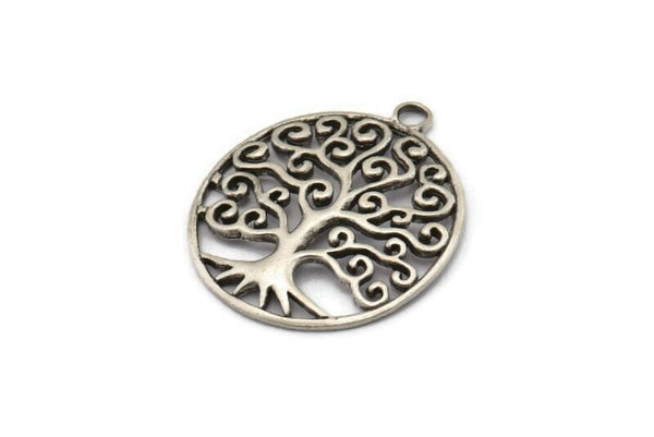 Silver Tree Charm, 2 Antique Silver Plated Brass Tree Pendants With 1 Loop, Findings (30x26mm) N1335
