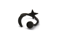 Hammered Universe Cosmos Ring, 2 Hammered Oxidized Brass Black Moon, Star And Planet Rings N0359 Q0502