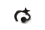 Hammered Universe Cosmos Ring, 2 Hammered Oxidized Brass Black Moon, Star And Planet Rings N0359 Q0502