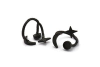 Hammered Universe Cosmos Ring, 2 Hammered Oxidized Brass Black Moon, Star And Planet Rings N0359 Q0502