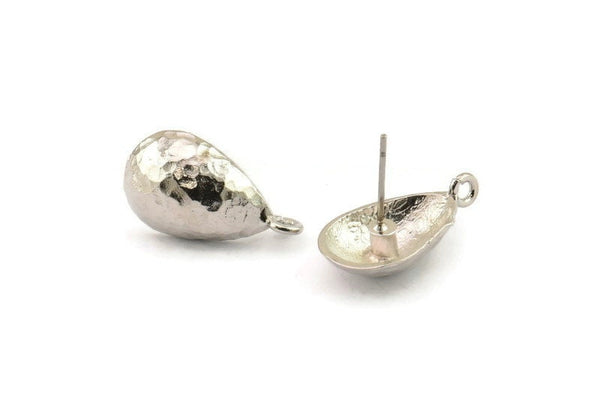 Silver Earring Post, 2 Silver Tone Brass Drop Earring Posts With 1 Loop (21x11x16mm) E291