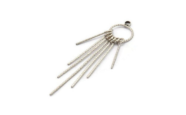 Silver Fringed Earring, 2 Antique Silver Plated Brass Textured Fringed Trim Earring With 1 Loop, Pendants, Findings (51x10mm) E372