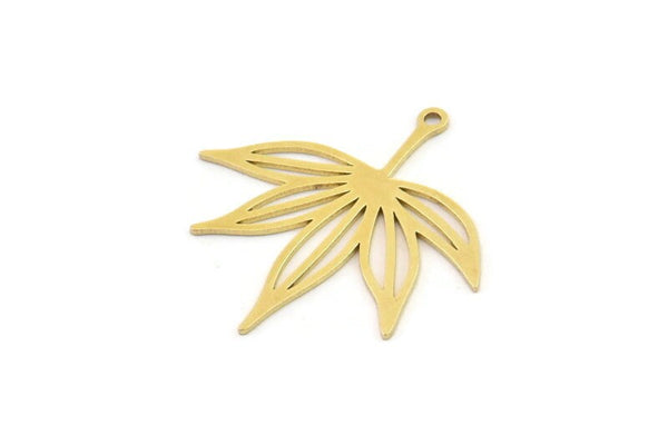 Brass Leaf Charm, 10 Raw Brass Leaf Charms With 1 Loop, Charm Pendants (27x0.60mm) SMP1152