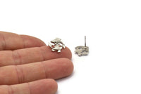 Silver Pisces Earring, 4 Silver Tone Brass Pisces Sign Stud Earrings, Zodiac Findings, Zodiac Sign Jewelries (14x14mm) SY0288