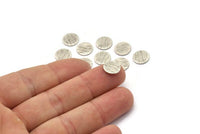 Silver Round Tag, 12 Textured Antique Silver Plated Brass Round Stamping Blanks Without Hole, Findings (10x1mm) D868