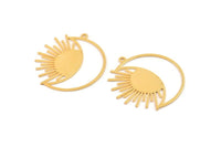 Gold Moon Charm, 2 Gold Plated Brass Crescent Moon And Sun Shaped Charms With 1 Loop (33x30x0.60mm) A3962