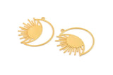 Gold Moon Charm, 2 Gold Plated Brass Crescent Moon And Sun Shaped Charms With 1 Loop (33x30x0.60mm) A3962