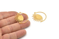 Gold Moon Charm, 2 Gold Plated Brass Crescent Moon And Sun Shaped Charms With 1 Loop (33x30x0.60mm) A3962