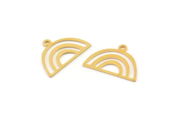 Semi Circle Charm, 10 Gold Plated Brass Semi Circle Charms With 1 Loop (18x12x0.60mm) A3178