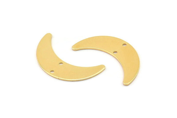 Gold Moon Charm, 4 Gold Plated Brass Crescent Moon Charms With 2 Holes, Findings, Connectors (28x8x0.65mm) D1224