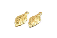 Gold Leaf Charm, 10 Gold Plated Brass Leaf Findings, Charms (21x10mm) Brs 1094 D0506--n0686