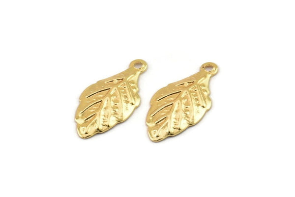 Gold Leaf Charm, 10 Gold Plated Brass Leaf Findings, Charms (21x10mm) Brs 1094 D0506--n0686