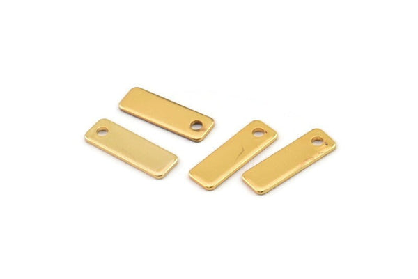 Gold Rectangle Charm, 10 Gold Plated Brass Rectangle Stamping Blanks with 1 Hole (15x5x0.80mm) U023